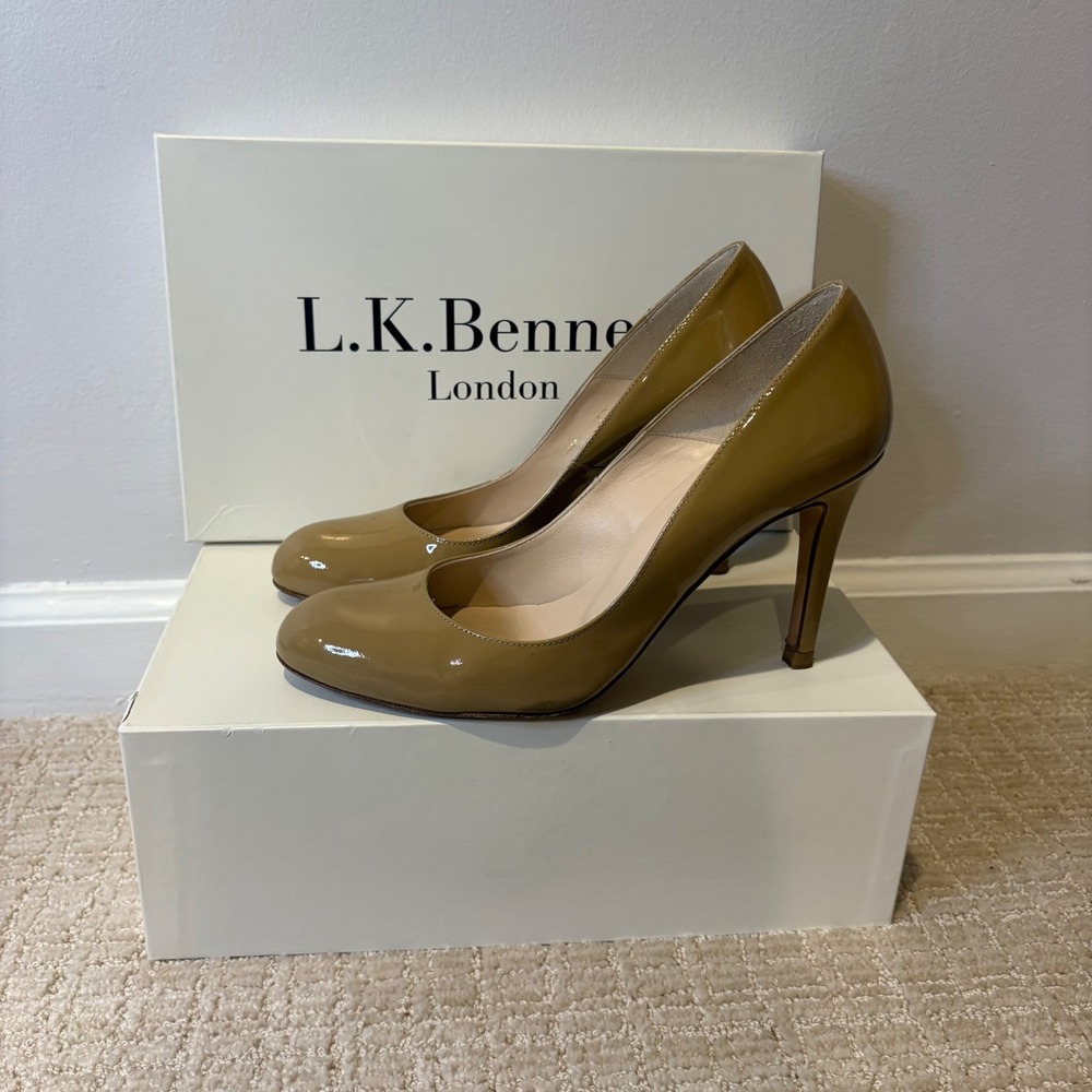 LK‎ Bennett London Patent Taupe Heels Size 37.5 Nude Pumps Womens Shoes